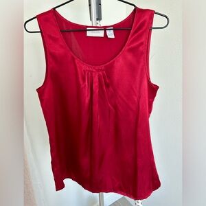 Chicos Red Satin Pleated neckline Sleeveless Satin Blouse Top